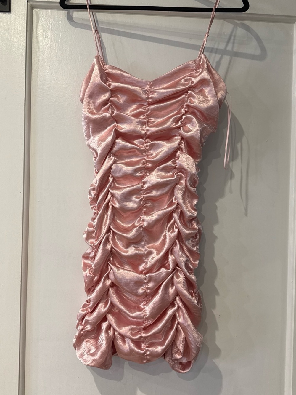 Urban Outfitters Pink Ruched Satin Mini Dress